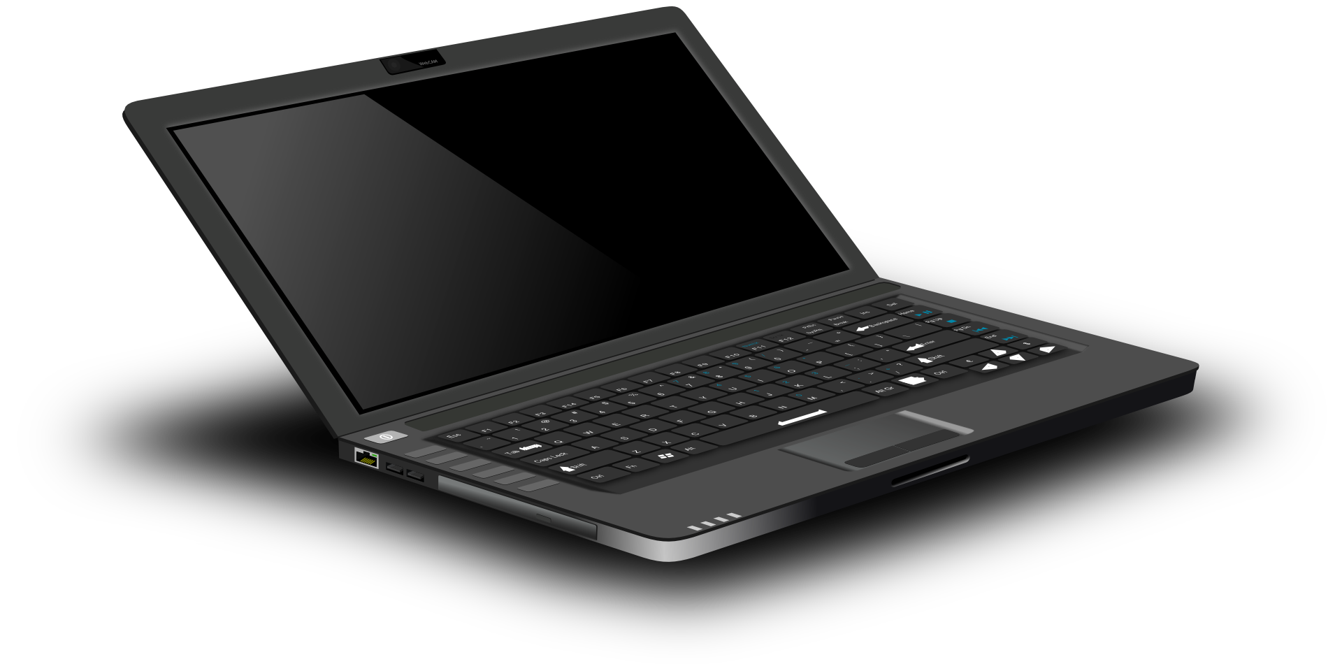 Laptop Aufgeklappter Laptop auf weißem Hintergrund.